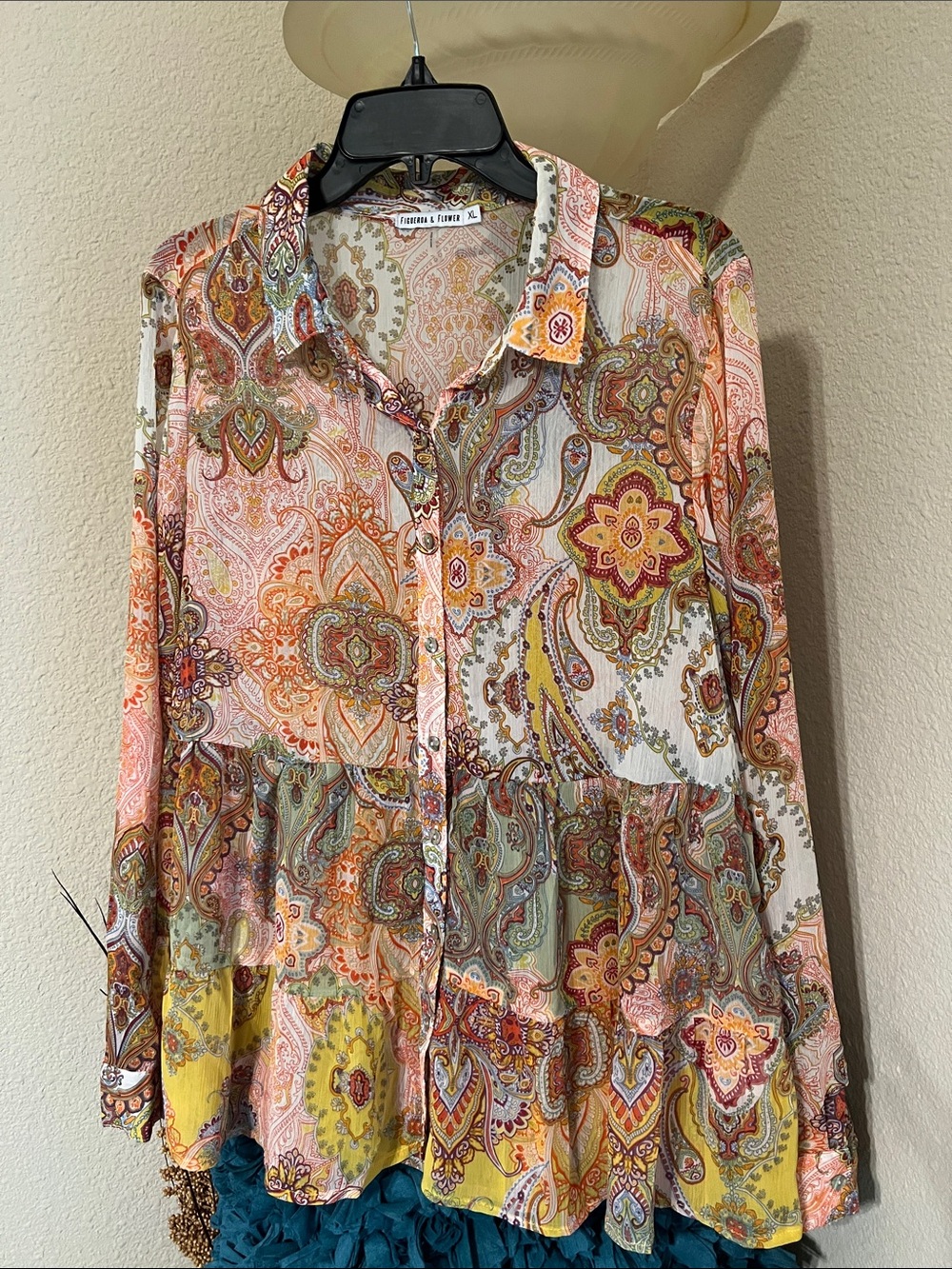 fig and flower Multicolor Paisley Tiered Button-Up Blouse